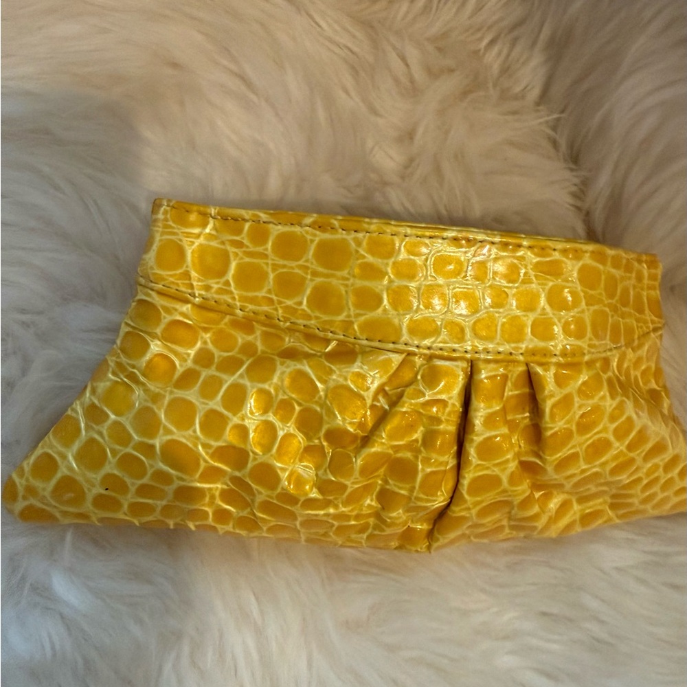 Lauren Merkin Sunny Yellow patent leather Croc Embossed Clutch - Picture 10 of 13